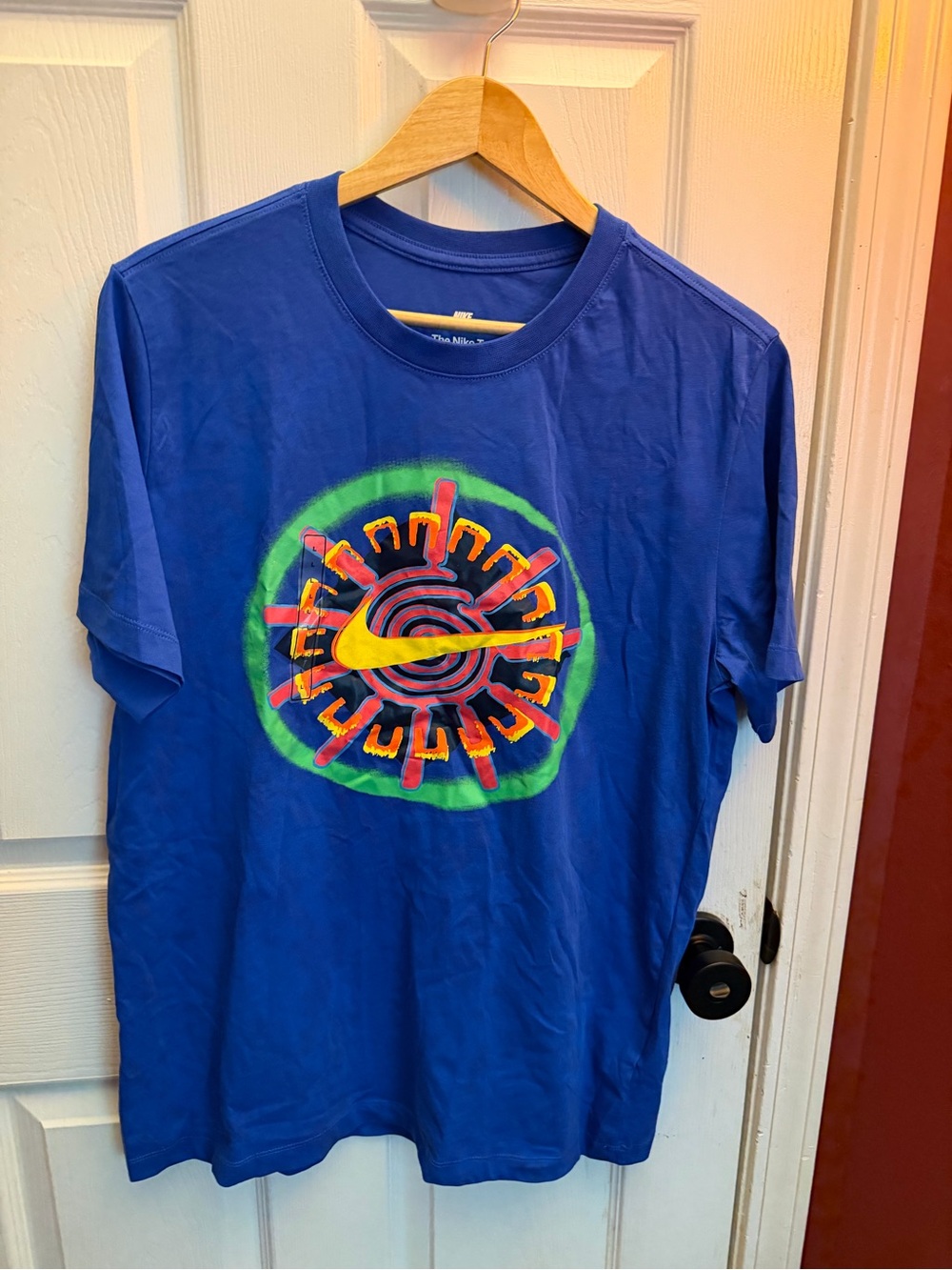 Nike Blue Short-Sleeve Tee with Multicolor Graphic